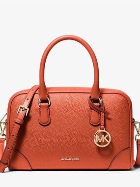NWT Michael Kors Thompson Medium Pebbled Leather Satchel Red Clay (Orange)